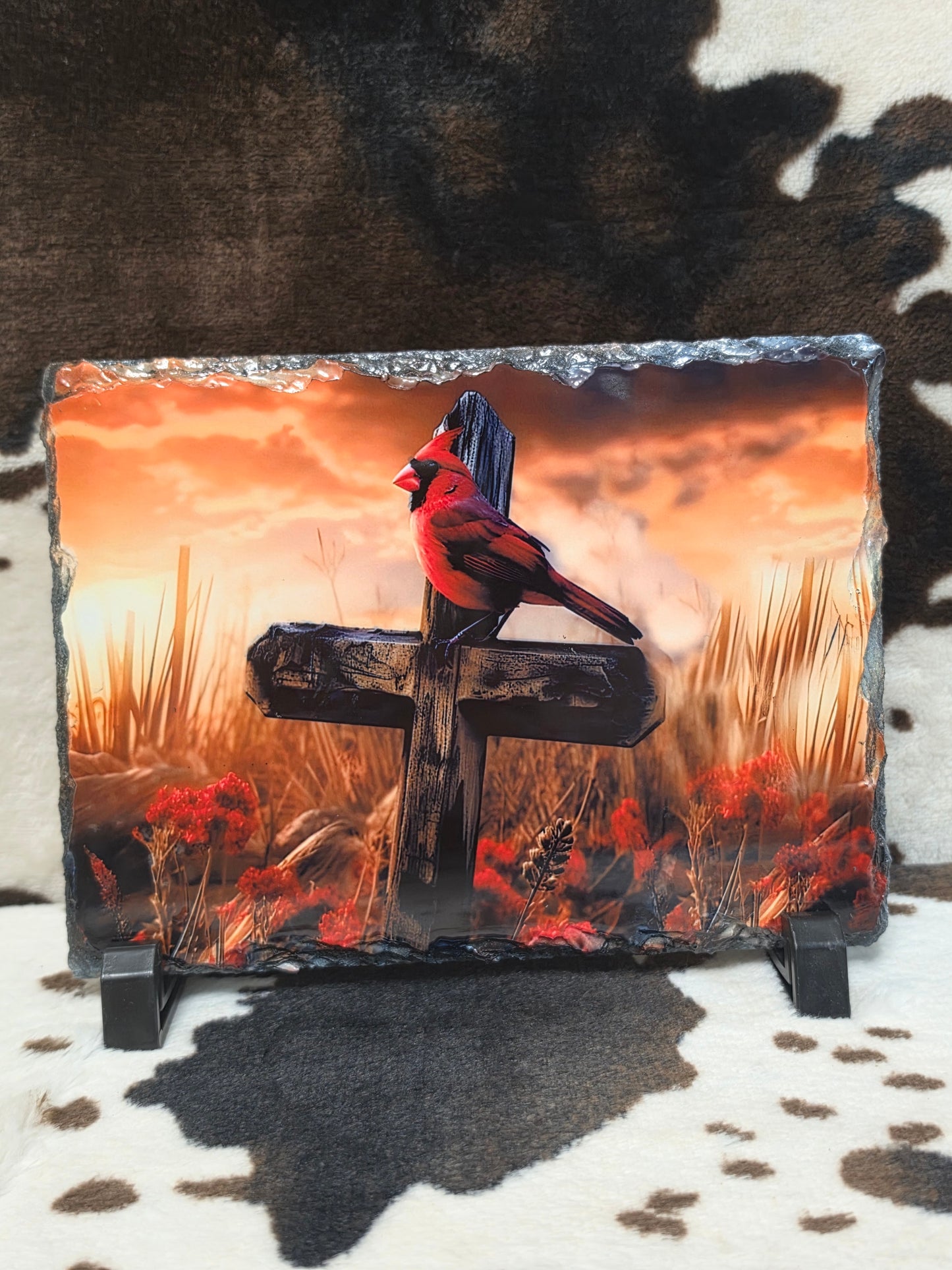 Cardinal Cross Photo Rock Slate
