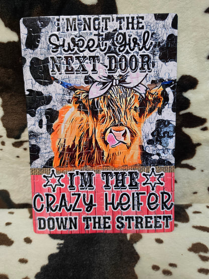 Crazy Heifer Down The Street Handmade Jigsaw Puzzle