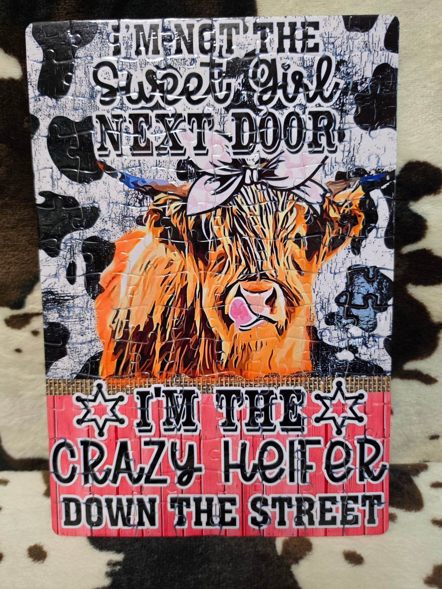 Crazy Heifer Down The Street Handmade Jigsaw Puzzle