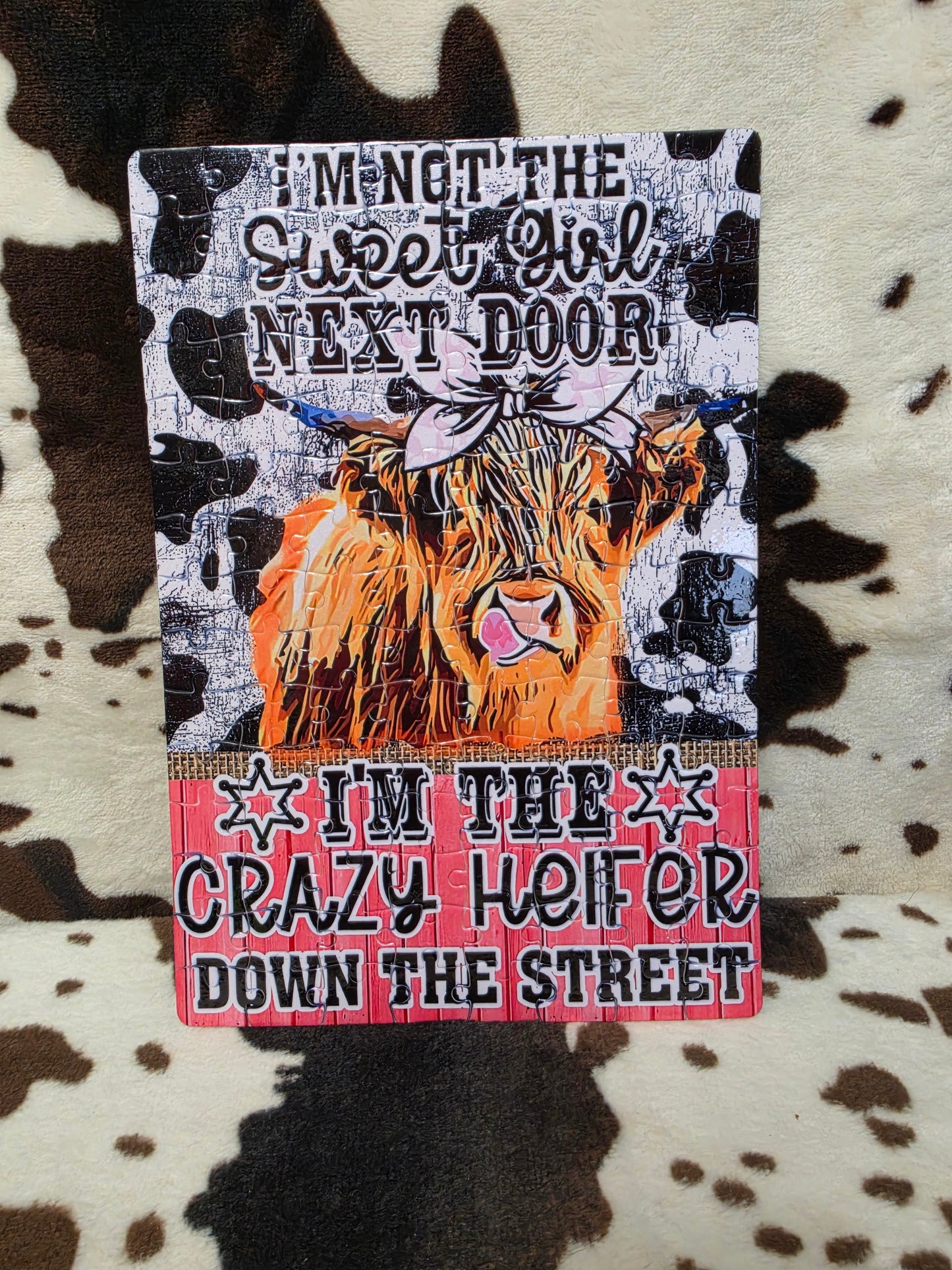 Crazy Heifer Down The Street Handmade Jigsaw Puzzle