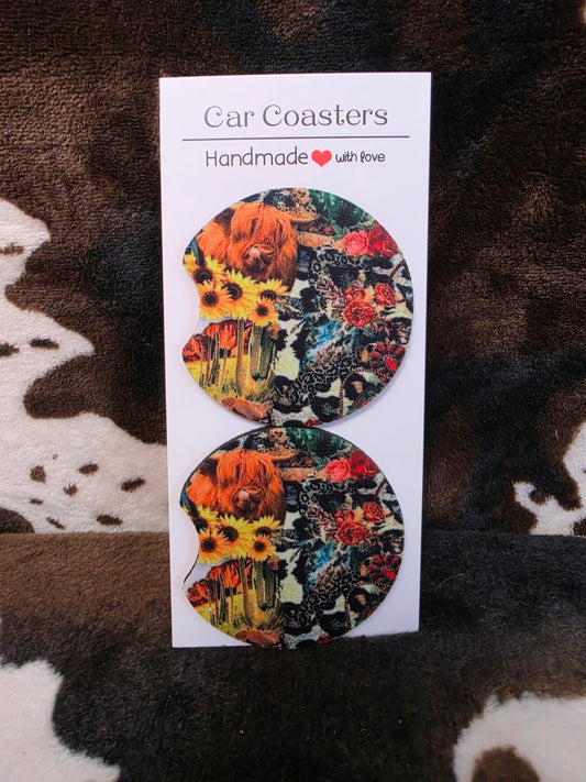 Western Collage Neoprene Car Coaster Set