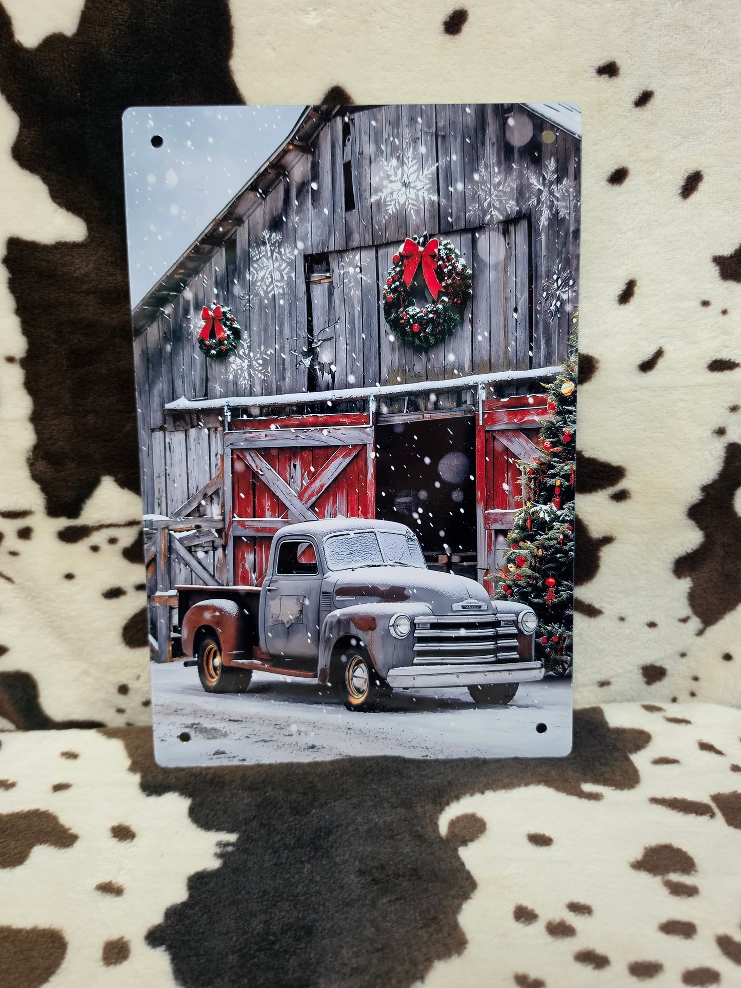 Christmas Old Truck Barn Metal Sign