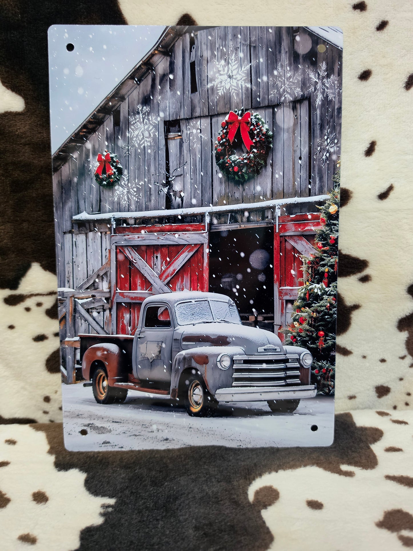 Christmas Old Truck Barn Metal Sign
