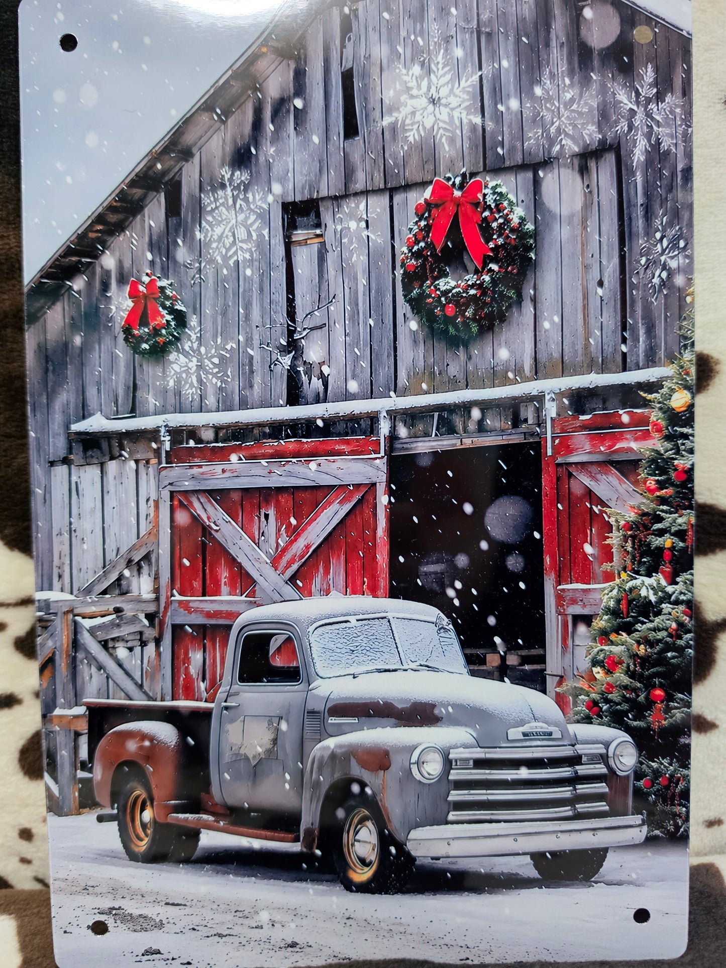 Christmas Old Truck Barn Metal Sign