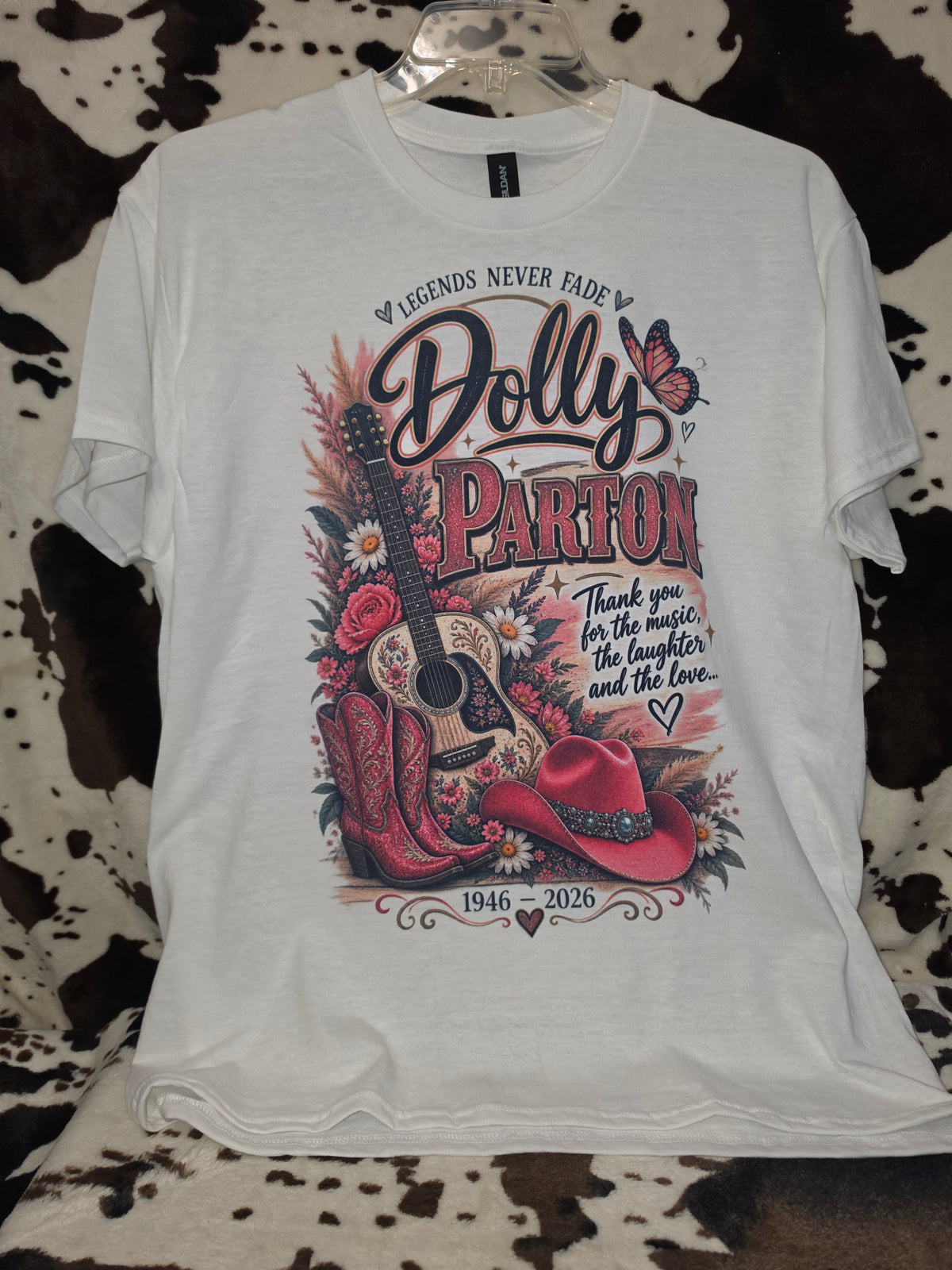 Dolly Parton Graphic Tee Womens Country Western Vintage Cowboy Boot Shirt White
