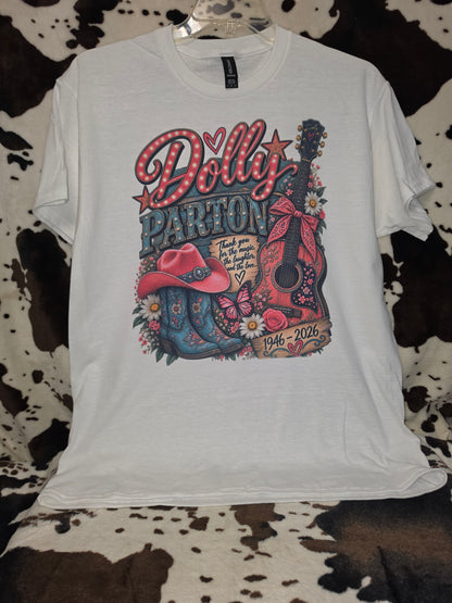 Dolly Parton Graphic Tee Womens Country Western Vintage Guitar Boot Shirt White
