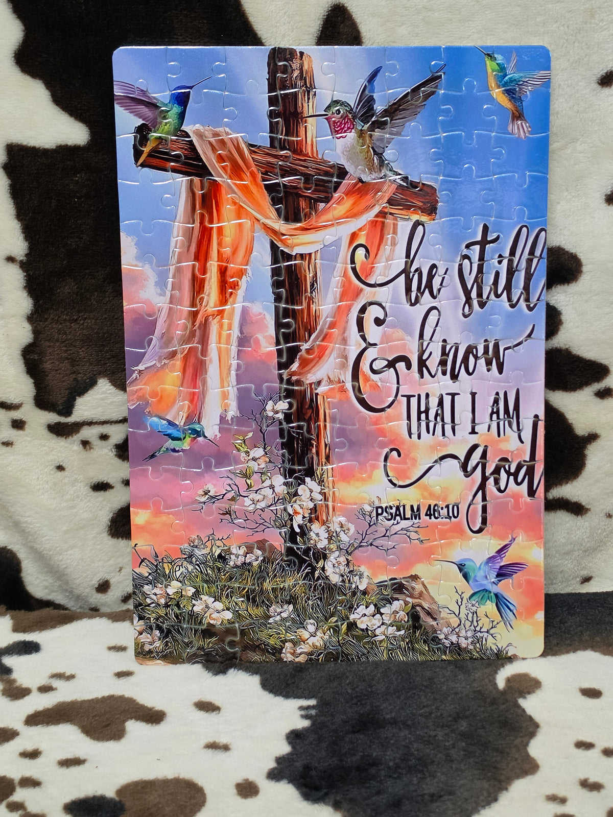 Religious Cross Humming Bird Puzzle 120 Piece Custom Handmade Jigsaw Puzzle