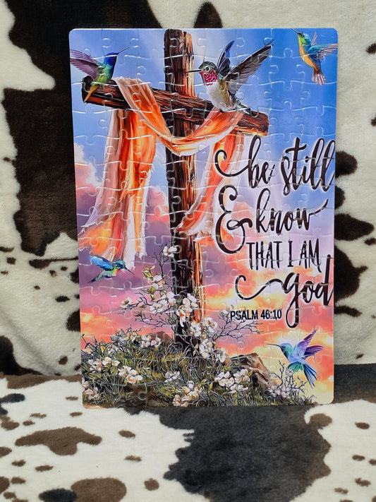 Religious Cross Humming Bird Puzzle 120 Piece Custom Handmade Jigsaw Puzzle