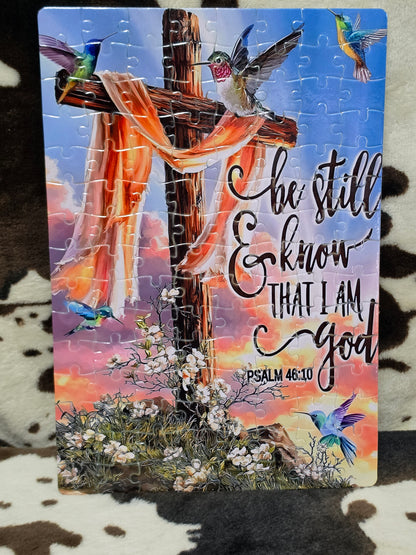 Religious Cross Humming Bird Puzzle 120 Piece Custom Handmade Jigsaw Puzzle