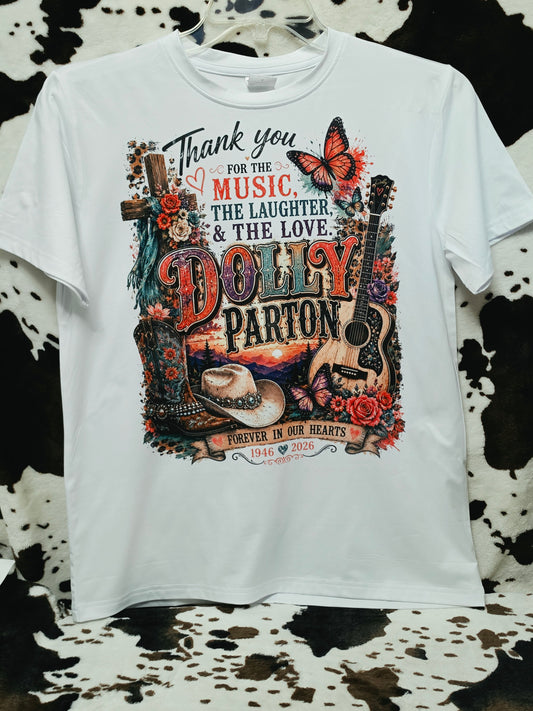 Dolly Parton Country Western Graphic Tee Thank You For The Music T-Shirt White