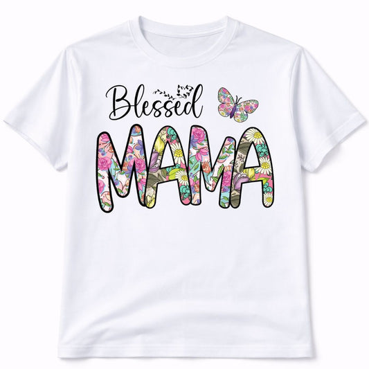 Blessed Mama Butterfly Graphic Tee Shirt
