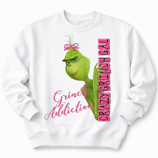Crazy Grinch Girl Christmas White Sweatshirt