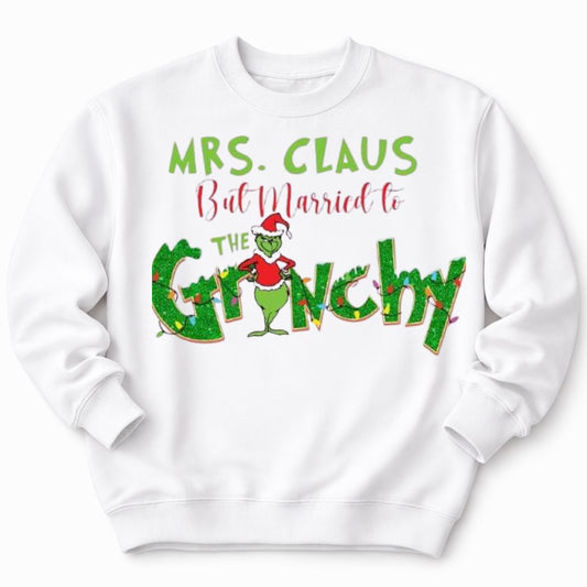 Married To Mr Grinchy Christmas White Sweatshirt