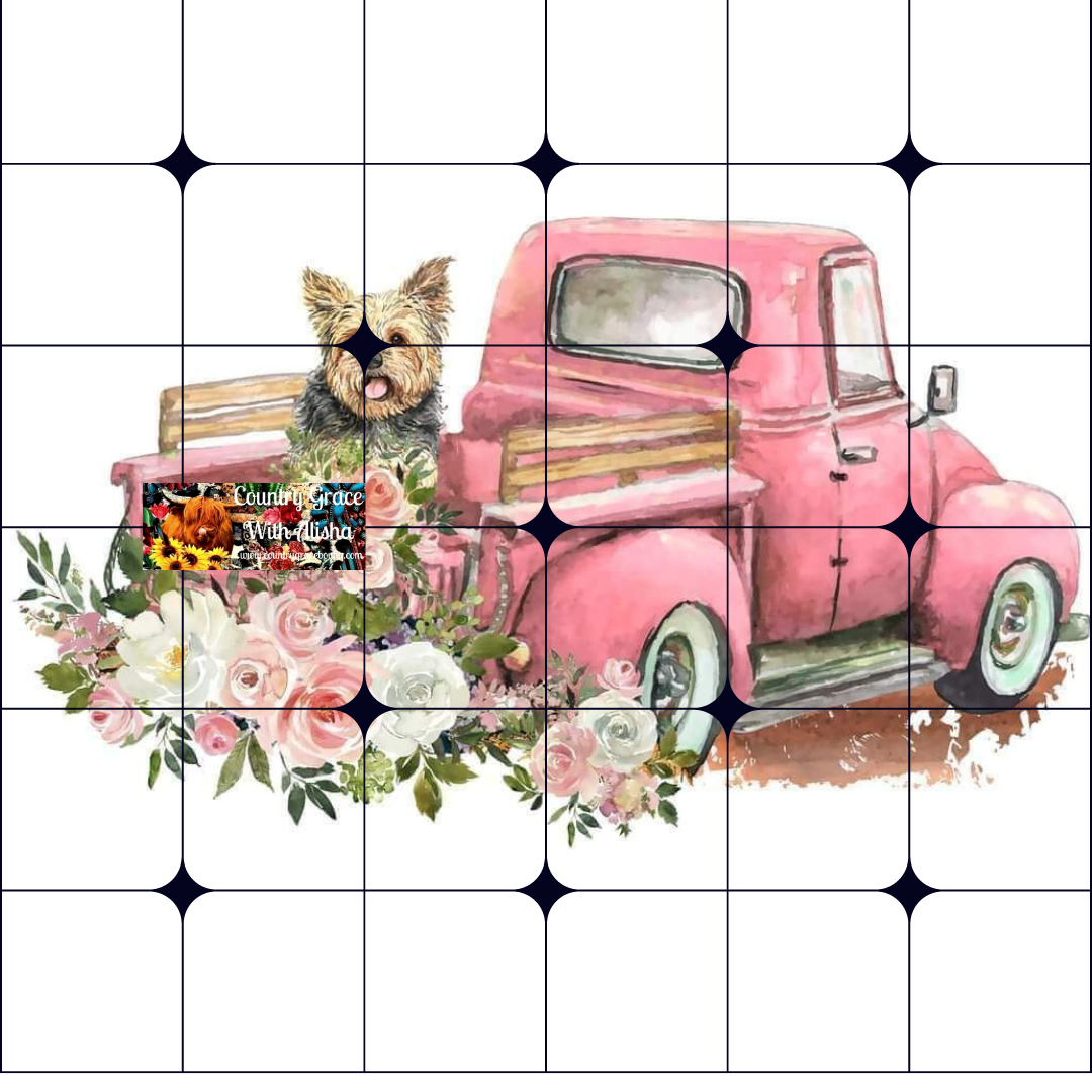 Pink Old Truck Ready to Press Sublimation Transfer