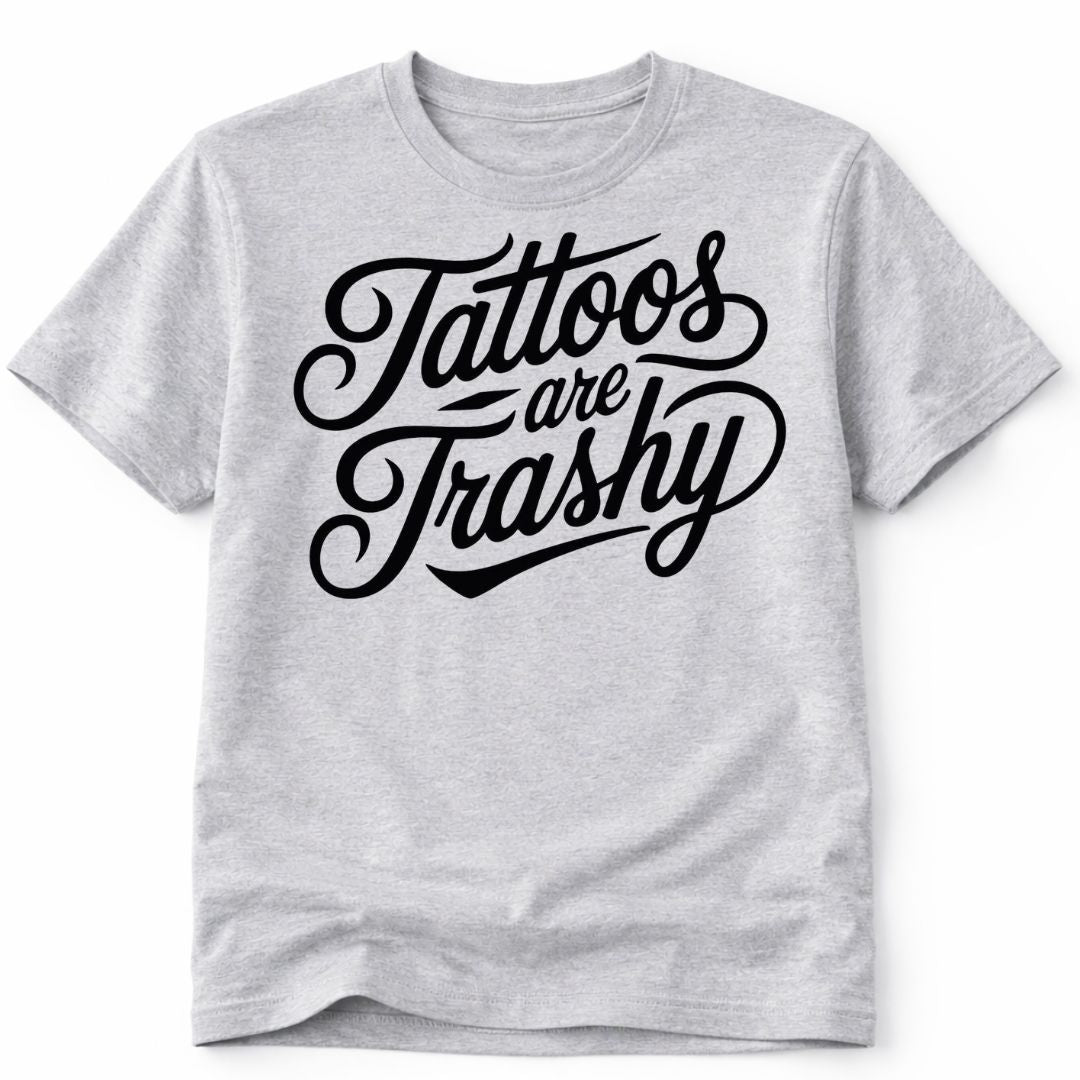 Tattoos Trashy Western Custom Graphic Tee Shirt Casual Everyday T-Shirt Comfortable Gray