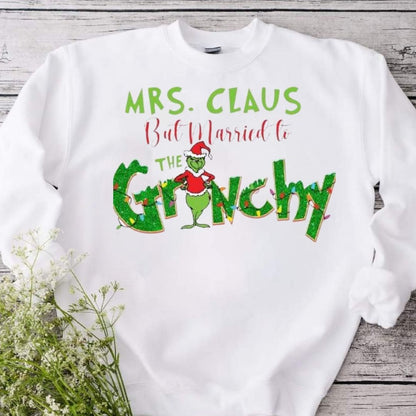 Married To Mr Grinchy Christmas White Sweatshirt