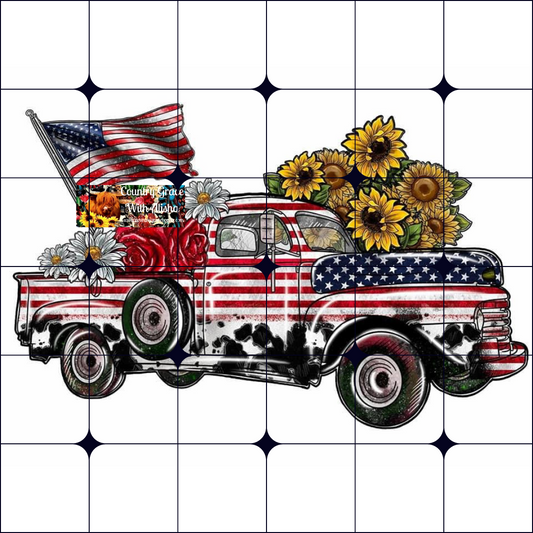 Flag Old Truck Ready to Press Sublimation Transfer