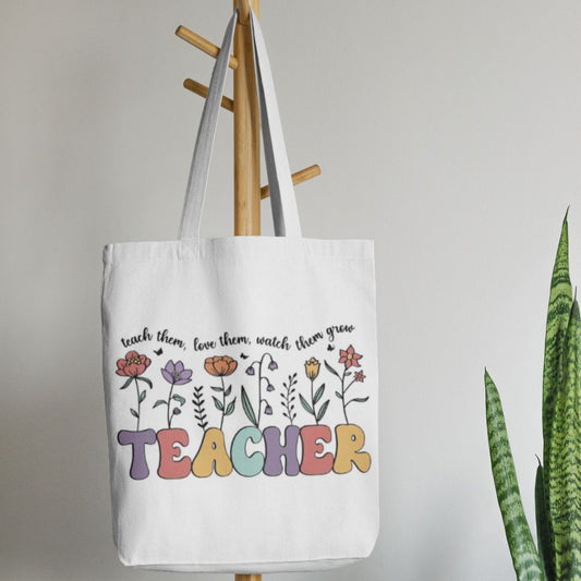 Teacher Floral Canvas Tote Bag