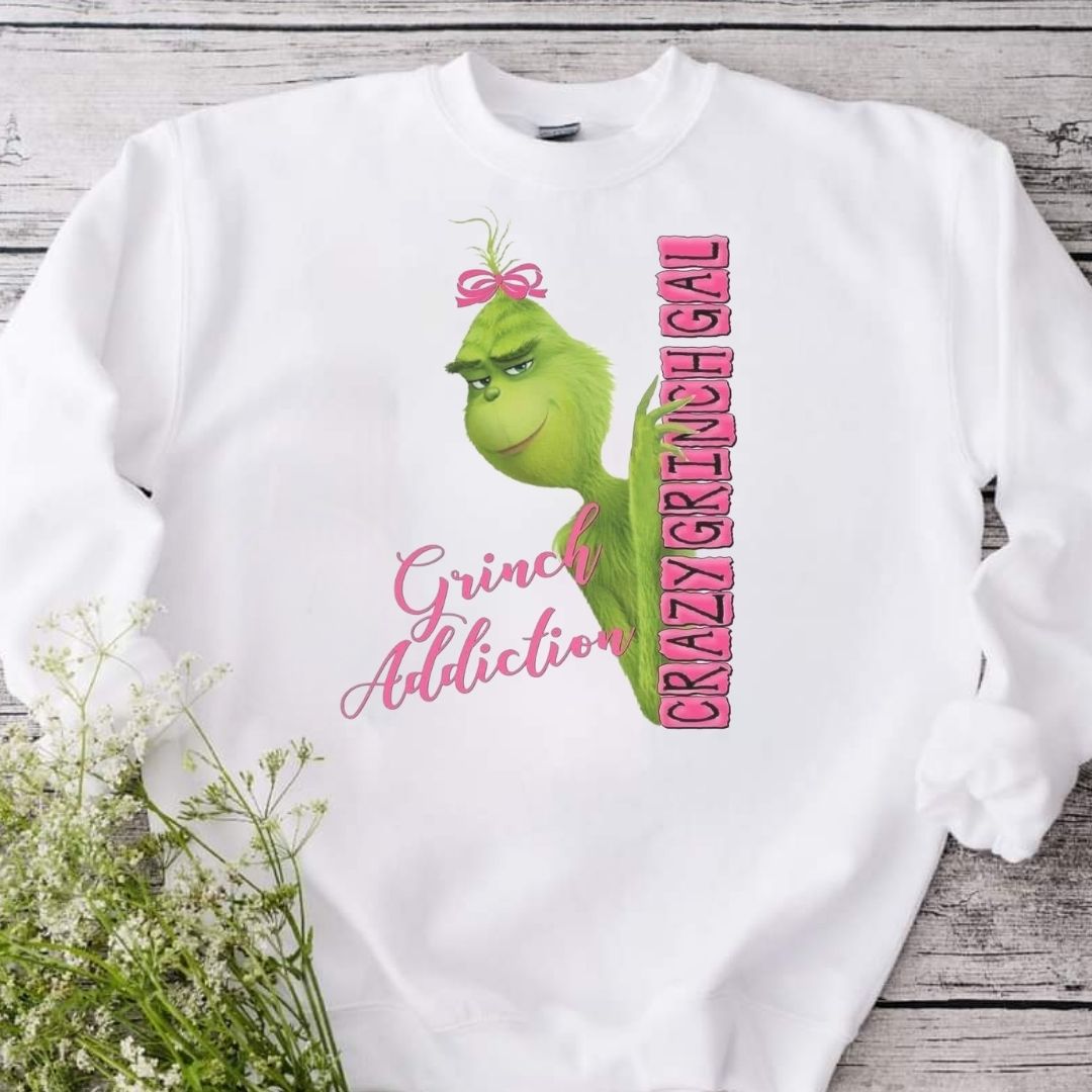 Crazy Grinch Girl Christmas White Sweatshirt