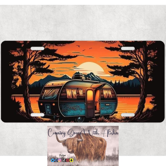 Sunset Camper Custom Car Tag License Plate