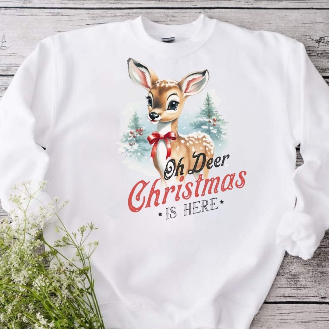 Oh Deer Christmas White Sweatshirt