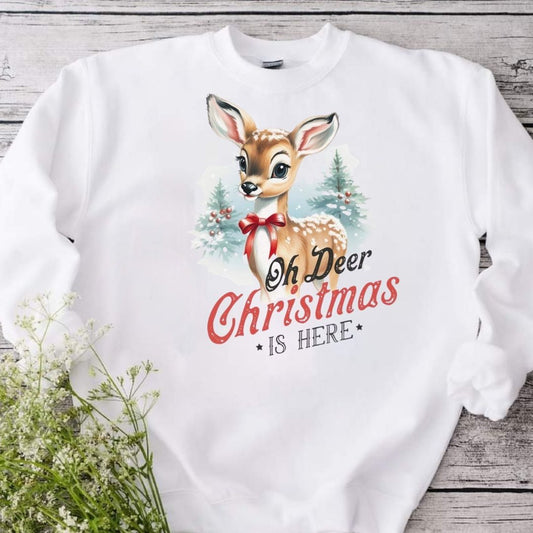 Oh Deer Christmas White Sweatshirt