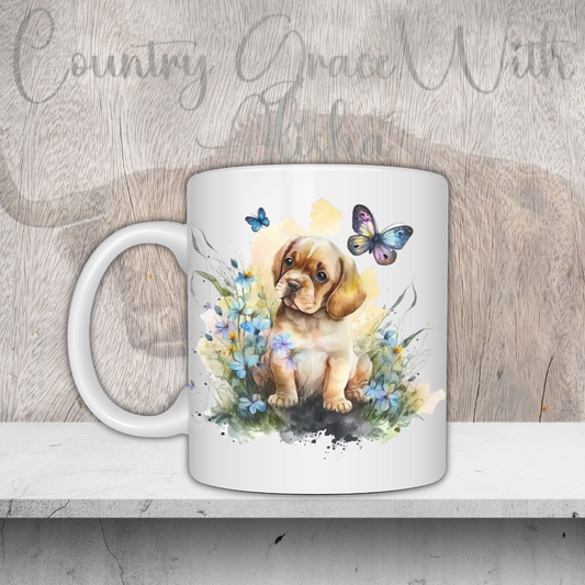 Puppy Butterfly 11oz Ceramic Coffee Mug