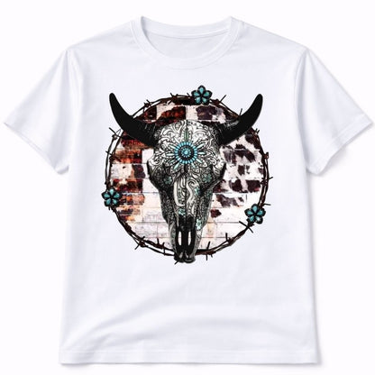 Bull Skull Cow Print Western Graphic T-Shirt