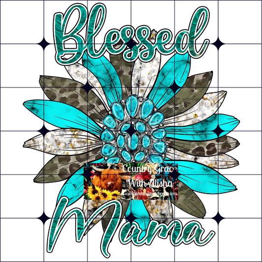 Blessed Mama Turquoise Ready to Press Sublimation Transfer