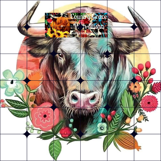 Bull Floral Ready to Press Sublimation Transfer