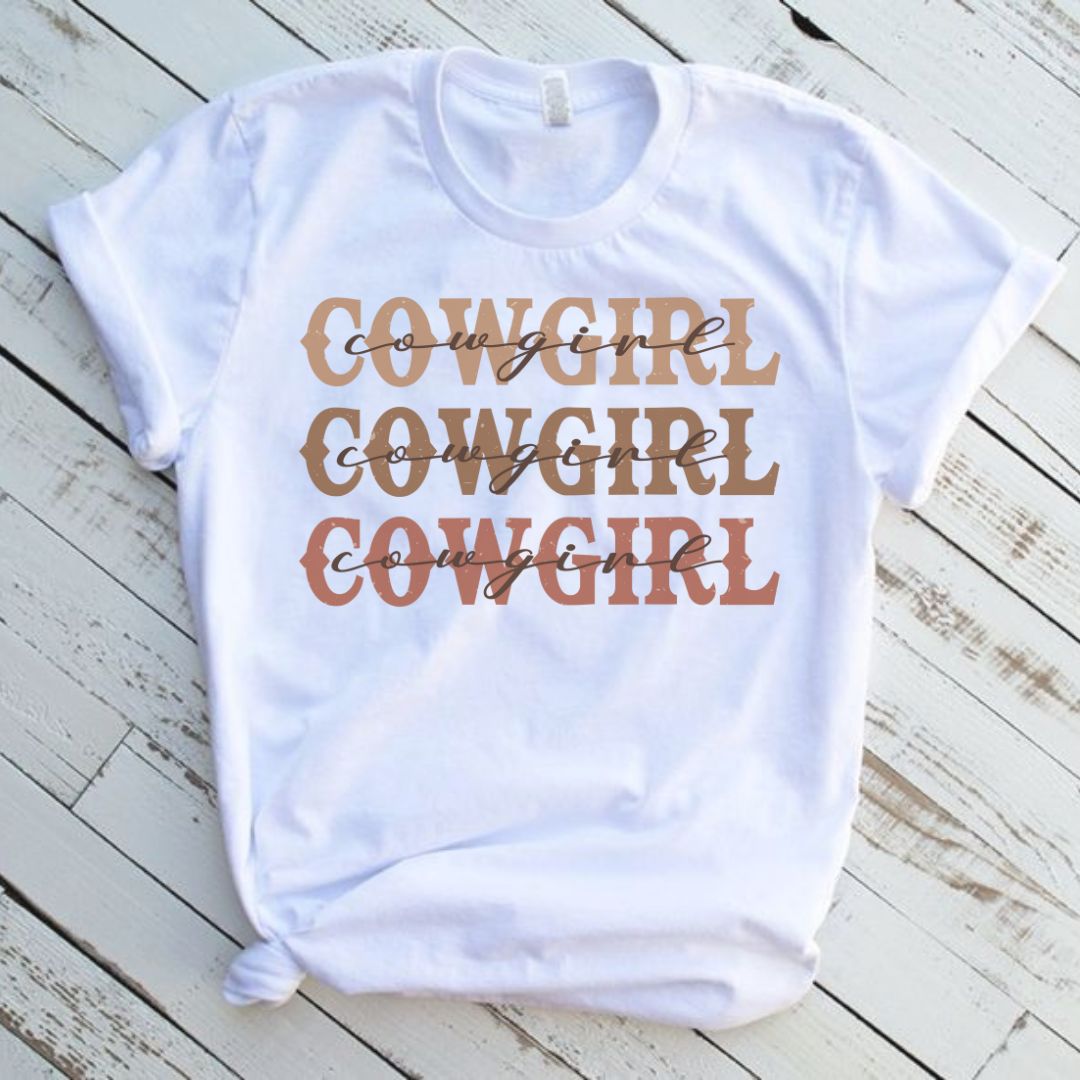 Cowgirl Western White T-Shirt Short Sleeve Graphic Tee