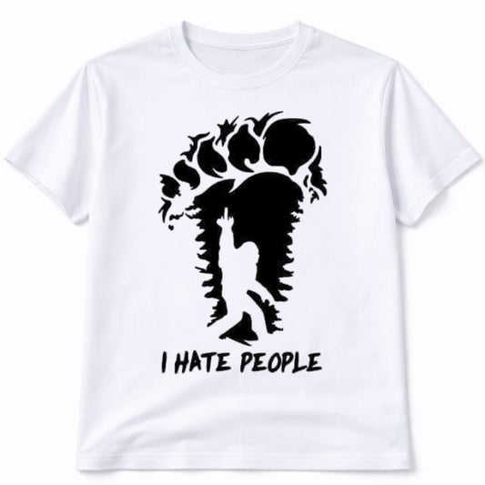 Bigfoot I Hate People White Graphic T-Shirt