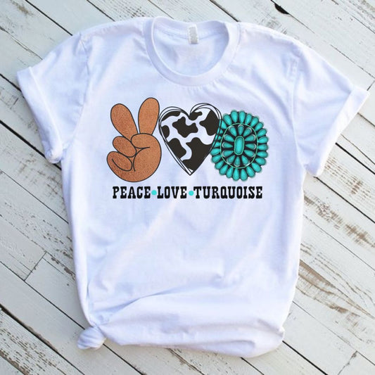 Peace Love Turquoise Western White T-Shirt Graphic Tee