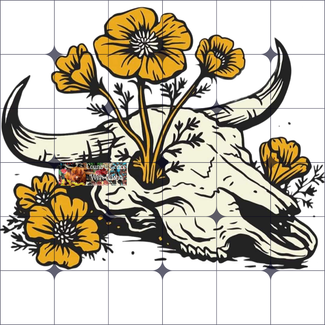 Floral Bull Skull Ready to Press Sublimation Transfer