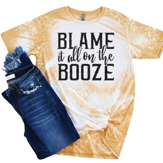 Blame It On The Booze Yellow Bleached Short Sleeve T-Shirt