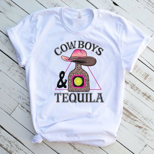 Cowboys And Tequila Western White T-Shirt Graphic Tee