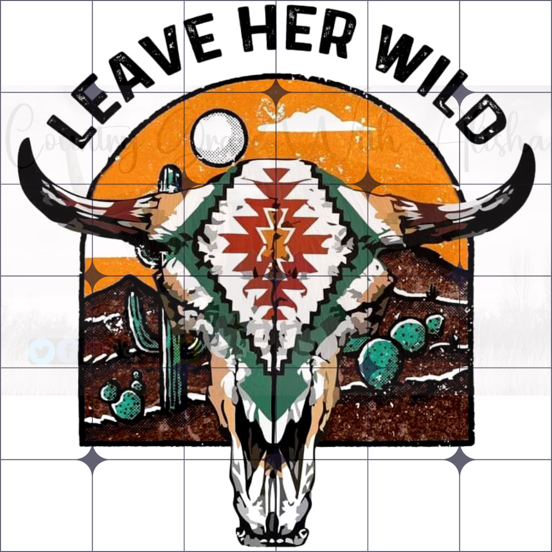 Leave Her Wild Bull Skull Ready to Press Sublimation Transfer