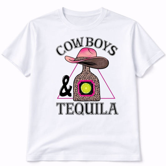 Cowboys And Tequila Western White T-Shirt Graphic Tee