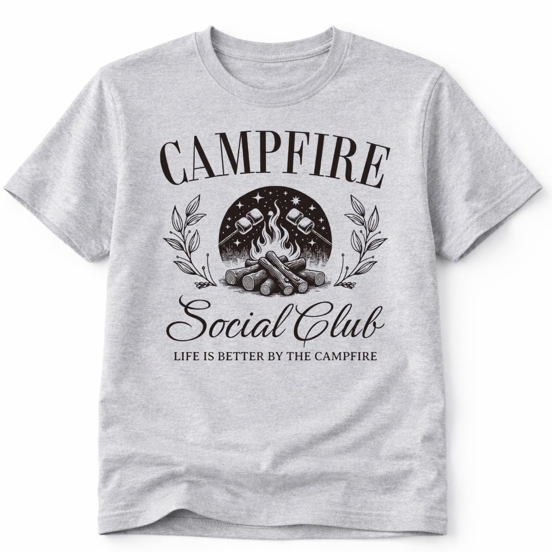 Campfire Social Custom Graphic Tee Shirt Casual Everyday T-Shirt Comfortable Gray
