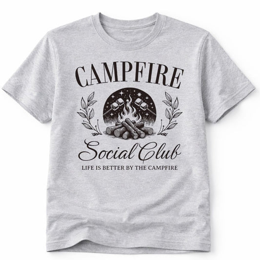 Campfire Social Custom Graphic Tee Shirt Casual Everyday T-Shirt Comfortable Gray