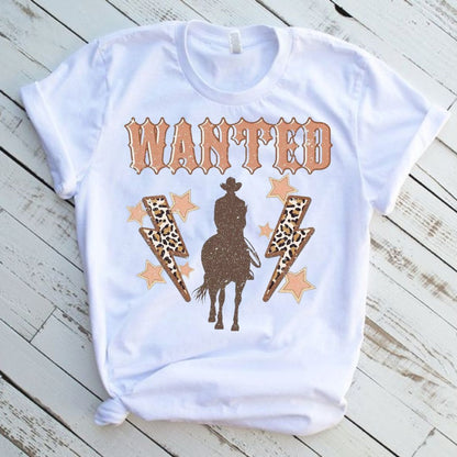 Wanted Cowboy Western Graphic Tee Shirt