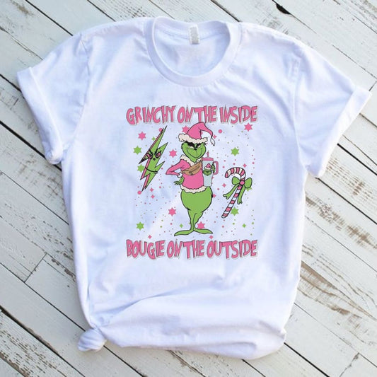 Grinch On The Outside Christmas Graphic T-Shirt
