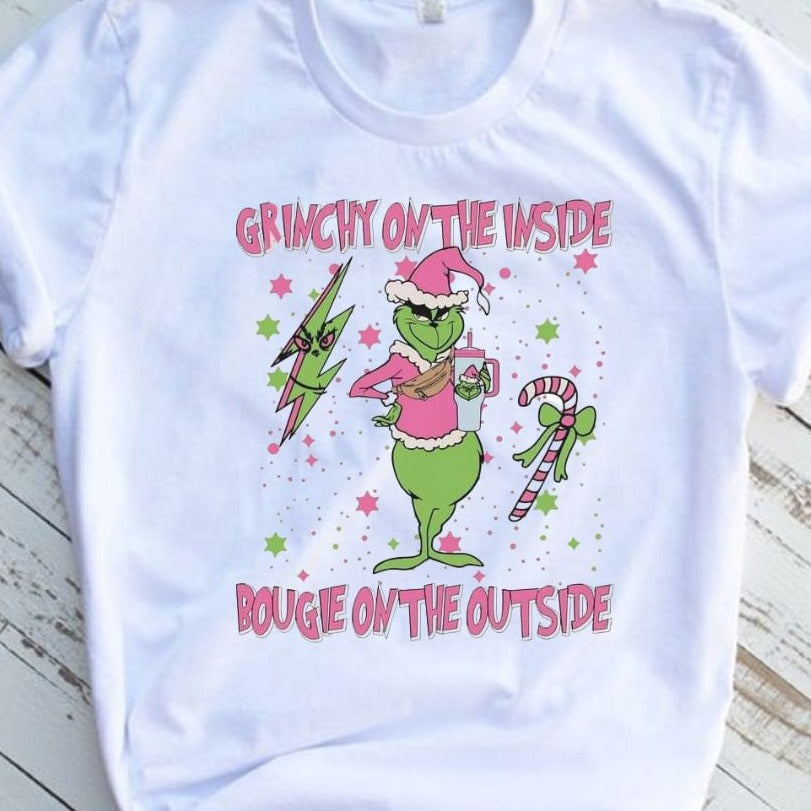 Grinch On The Outside Christmas Graphic T-Shirt