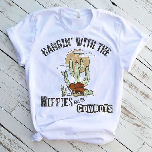 Hangin With The Hippies And Cowboys Graphic Tee Shirt