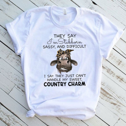 Country Charm Cow Graphic Tee Shirt