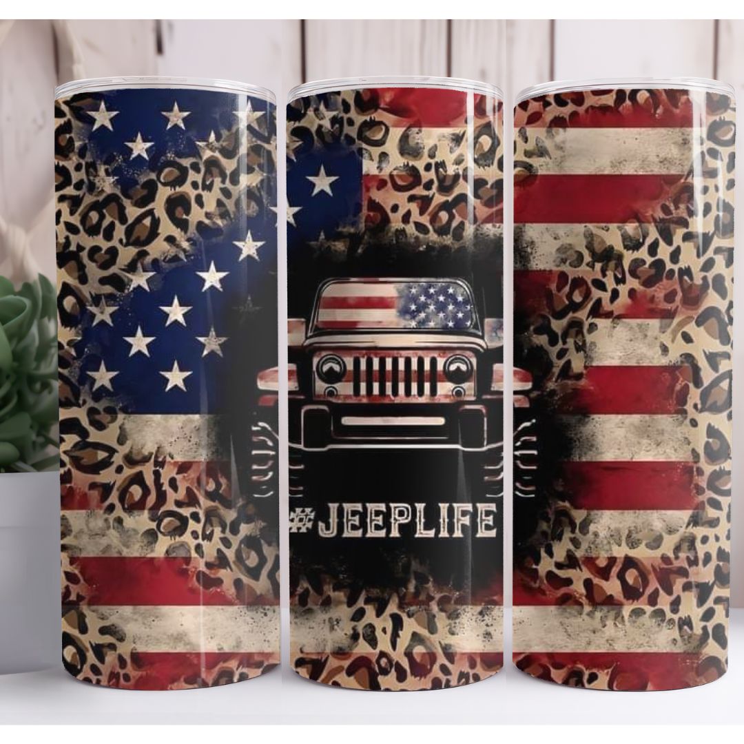 Flag Jeep Life Custom 20oz Skinny Tumbler