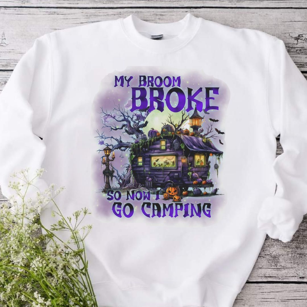 Broom Broke Camping Halloween White Sweatshirt