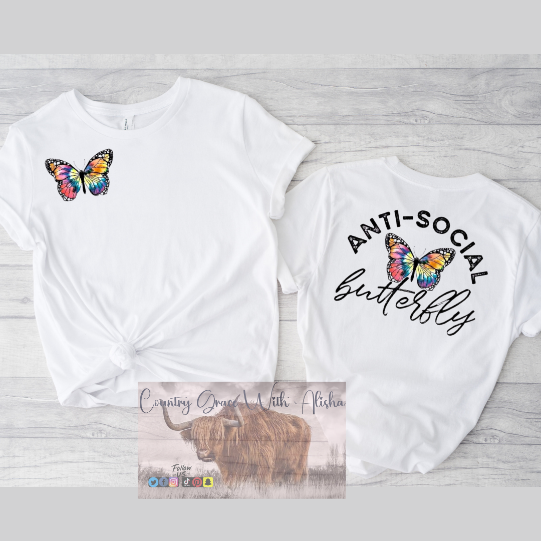 Anti Social Butterfly Graphic Tee Shirt