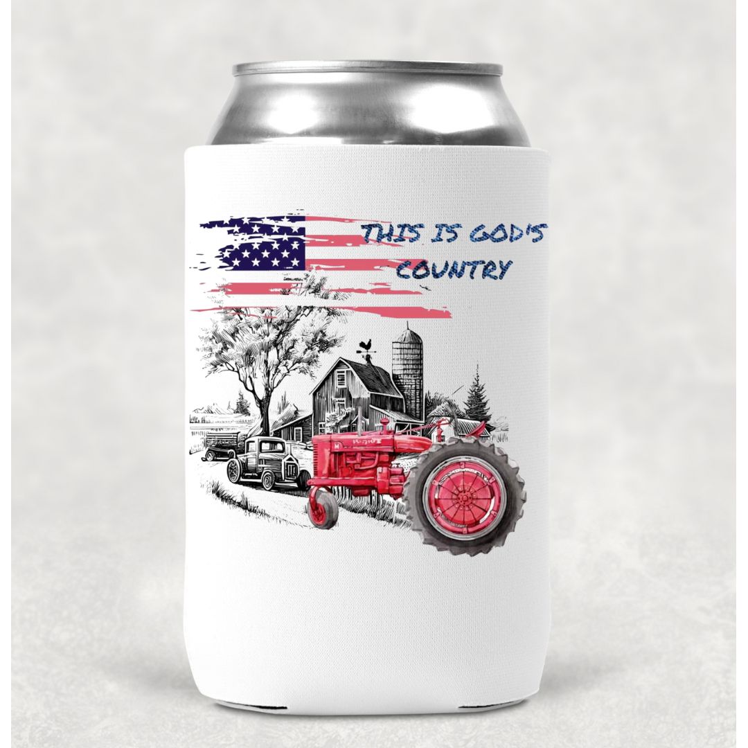 This Is Gods Country Flag Tractor Can Cooler Drink Holder Koozie