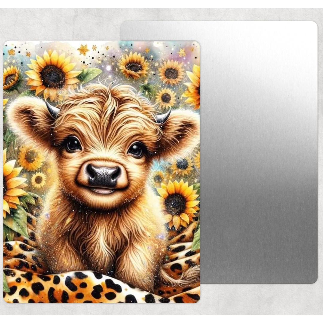 Highland Cow Sunflower Metal Sign